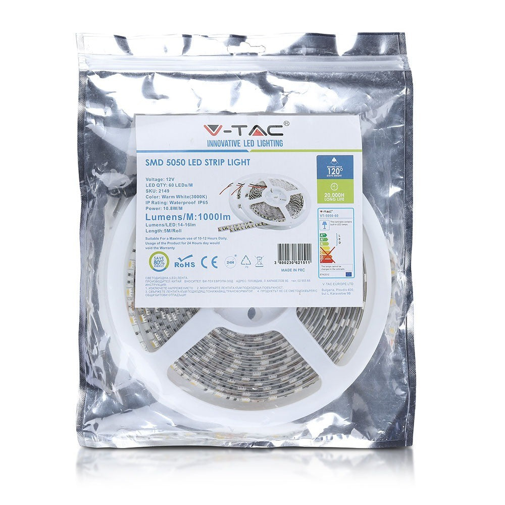 10.8W Taśma LED / Barwa:3000K / IP65 / Rolka:5m
