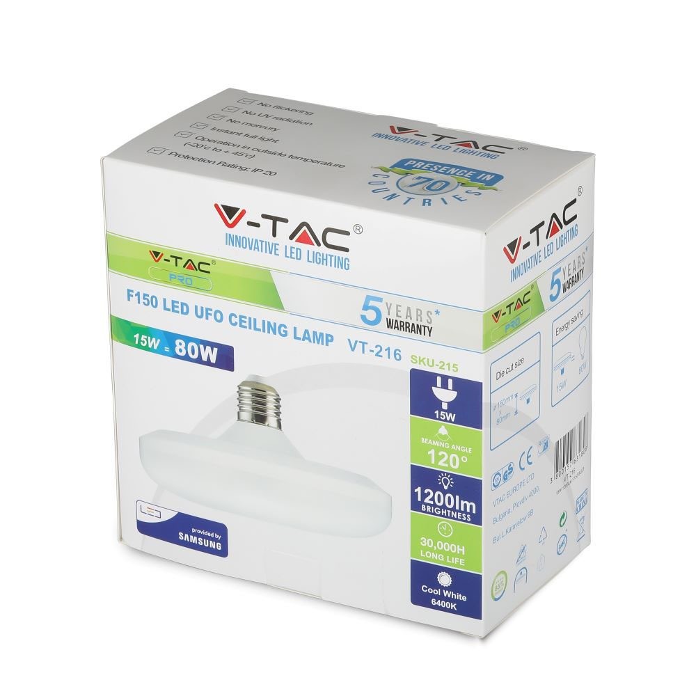 15W F150 Żarówka LED UFO / Chip SAMSUNG / Barwa:6400K / Trzonek:E27