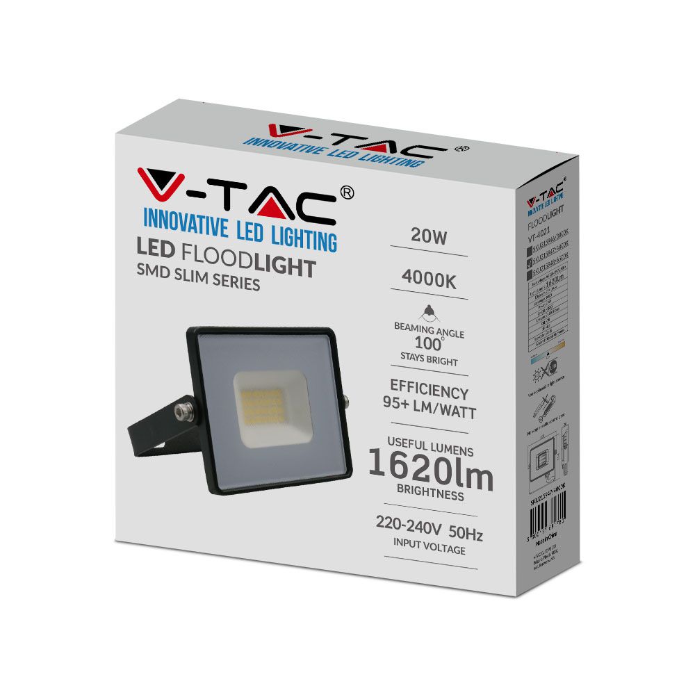 20W Naświetlacz LED SMD / Barwa:4000K / Obudowa: Czarna