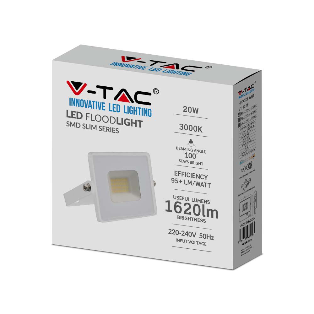 20W Naświetlacz LED SMD / Barwa:3000K / Obudowa: Biała