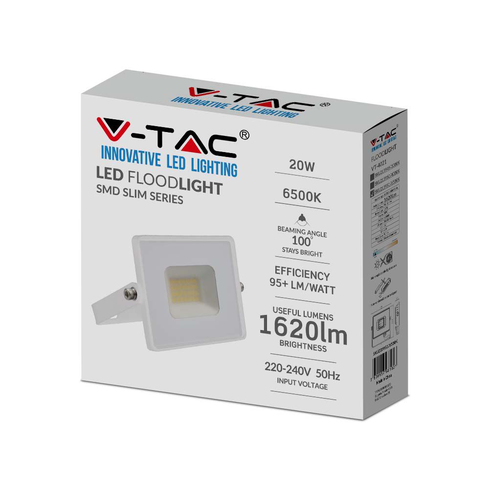 20W Naświetlacz LED SMD / Barwa:6500K / Obudowa: Biała