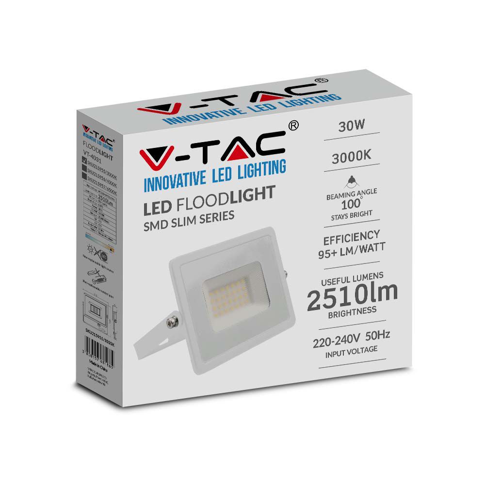 30W Naświetlacz LED SMD / Barwa:3000K / Obudowa: Biała