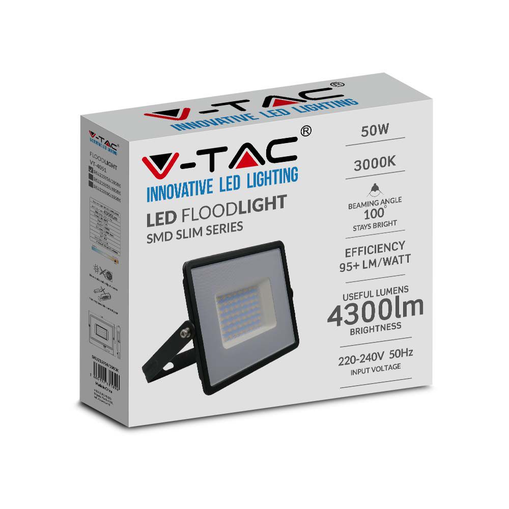 50W Naświetlacz LED SMD / Barwa:3000K / Obudowa: Czarna