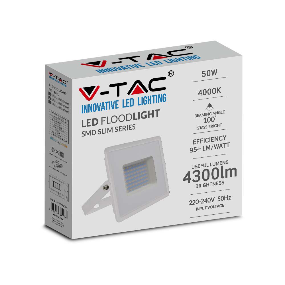 50W Naświetlacz LED SMD / Barwa:6500K / Obudowa: Biała