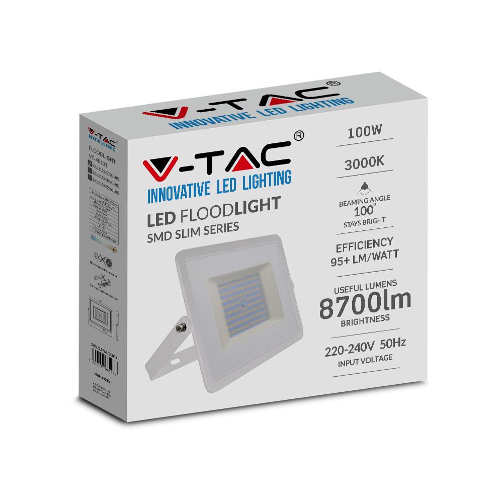 100W Naświetlacz LED SMD / Barwa:3000K / Obudowa: Biała