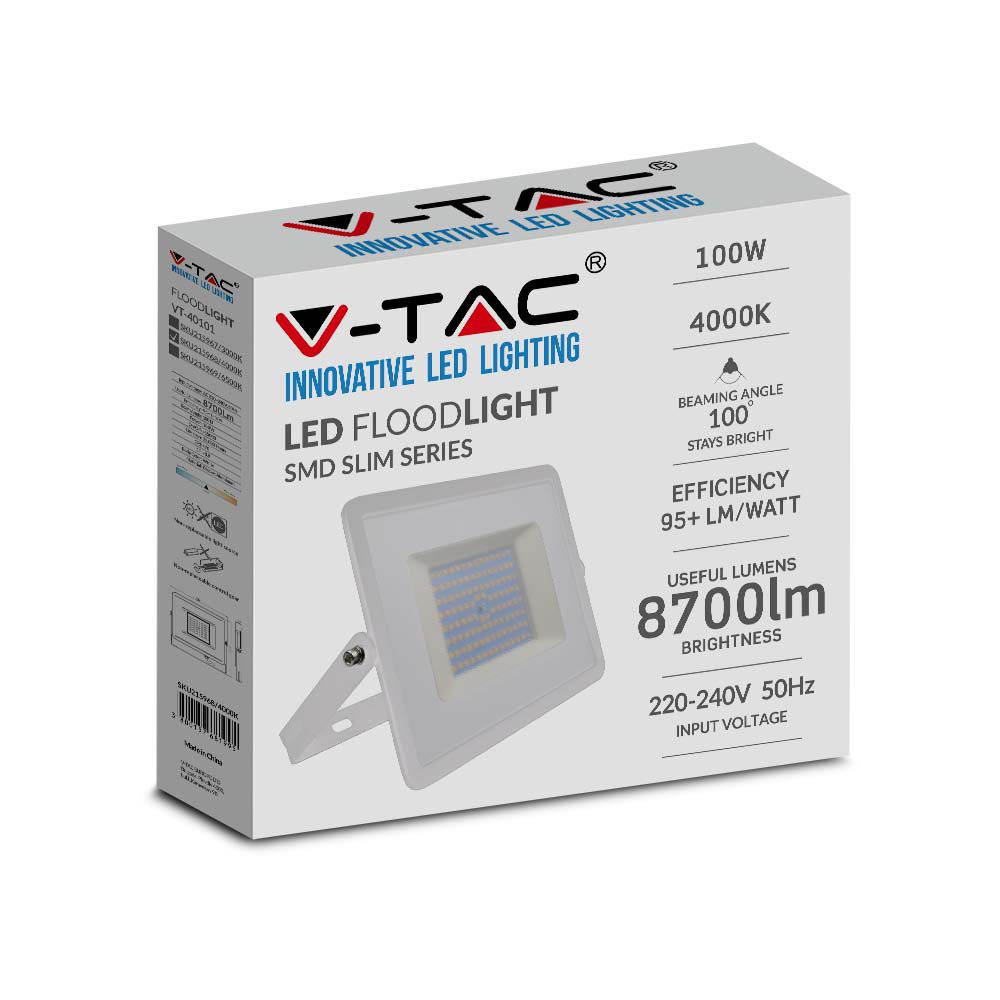 100W Naświetlacz LED SMD / Barwa:4000K / Obudowa: Biała