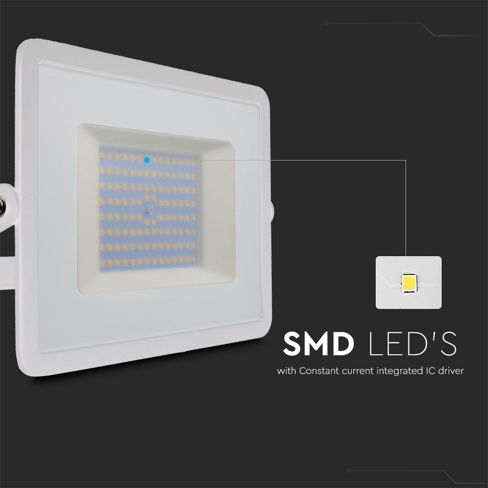 100W Naświetlacz LED SMD / Barwa:6500K / Obudowa: Biała