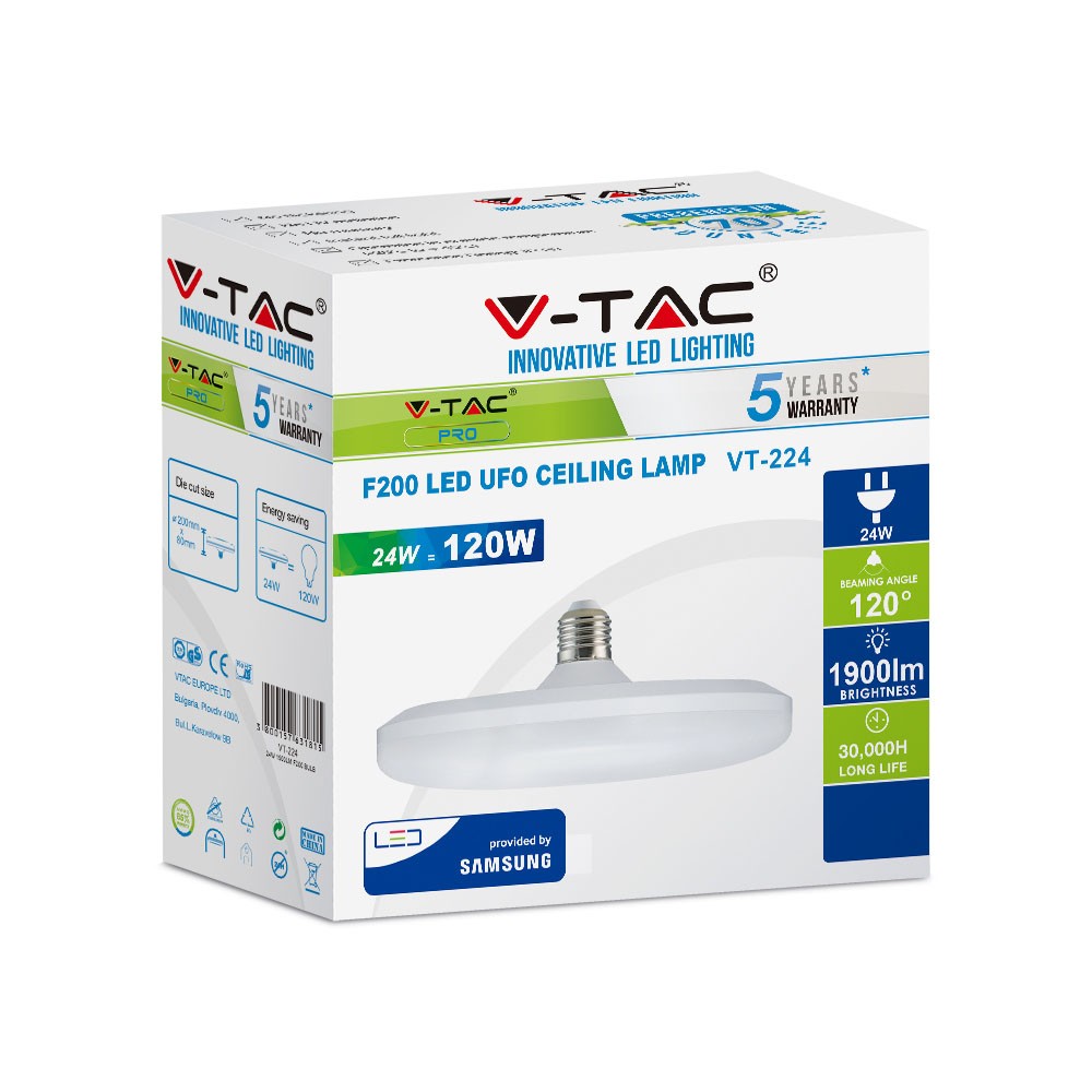 24W F200 Żarówka LED UFO / Chip SAMSUNG / Barwa:3000K / Trzonek:E27