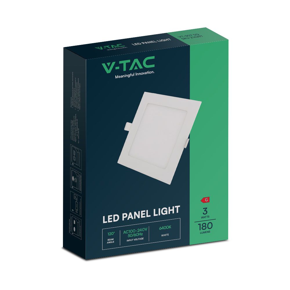 3W Panel LED / Barwa:6400K / Kwadratowa