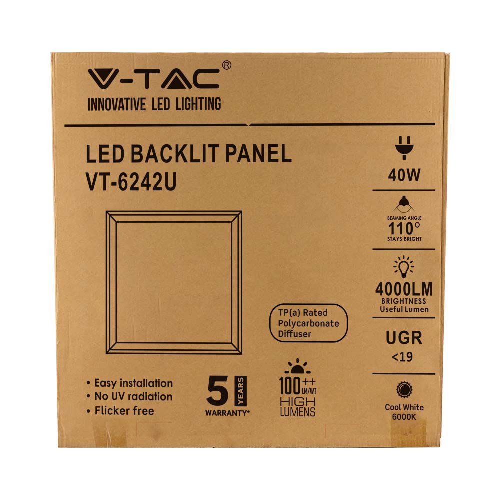 40W Panel LED 600x600mm / Zasilacz LIFUD / Barwa:4000K / UGR 19 / 5 Lat gwarancji / Opakowanie: 6szt.