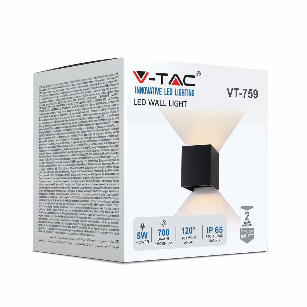 5W Kinkiet kwadrat LED / CHIP BRIDGELUX / Barwa:4000K / Czarny