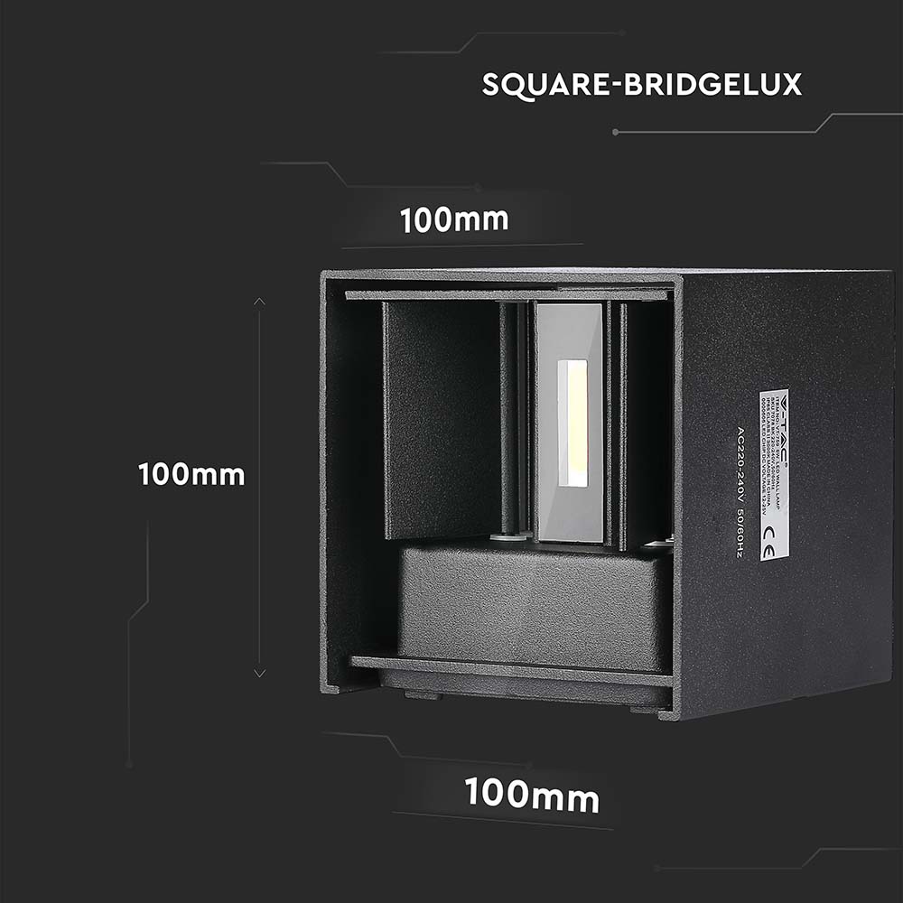 5W Kinkiet kwadrat LED / CHIP BRIDGELUX / Barwa:4000K / Czarny