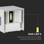 5W Kinkiet kwadrat LED / CHIP BRIDGELUX / Barwa:3000K / Biały
