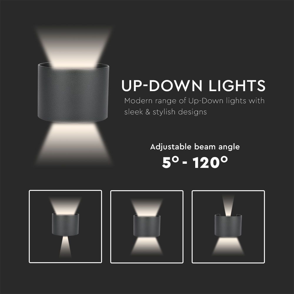 5W Kinkiet walec LED / CHIP BRIDGELUX / Barwa:3000K / Czarny