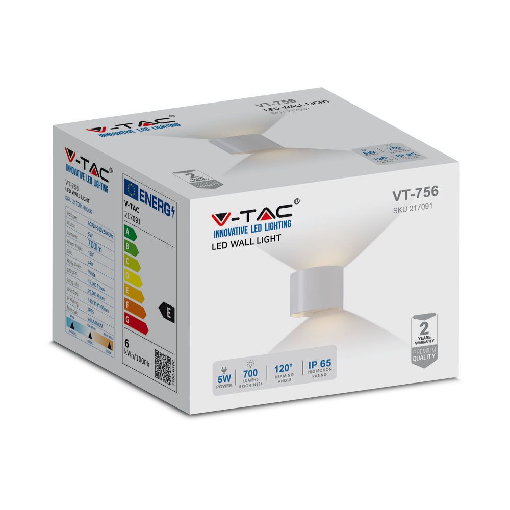 5W Kinkiet walec LED / CHIP BRIDGELUX / Barwa:4000K / Biały