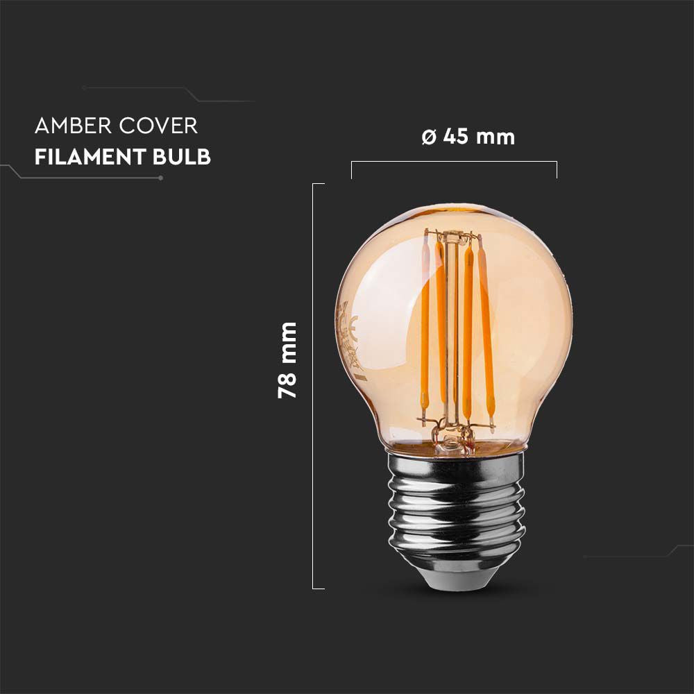 4W G45 Żarówka LED Filament / Klosz Bursztynowy / Barwa:2200K / Trzonek:E27