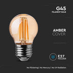 4W G45 Żarówka LED Filament / Klosz Bursztynowy / Barwa:2200K / Trzonek:E27