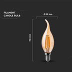 4W C35 Żarówka LED Filament / Klosz: Bursztynowy / Barwa:2200K / Trzonek:E14