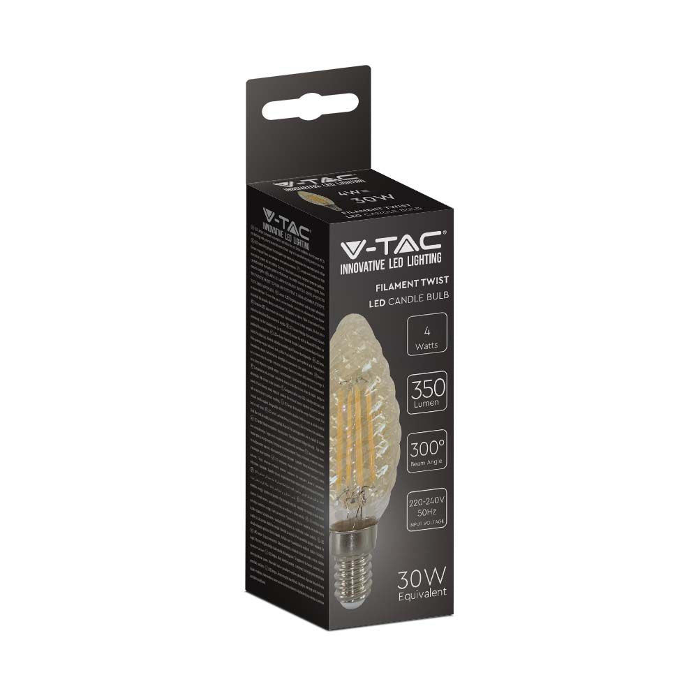 4W C35 Żarówka LED Filament / Klosz: Bursztynowy kręcony / Barwa:2200K / Trzonek:E14