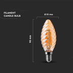 4W C35 Żarówka LED Filament / Klosz: Bursztynowy kręcony / Barwa:2200K / Trzonek:E14