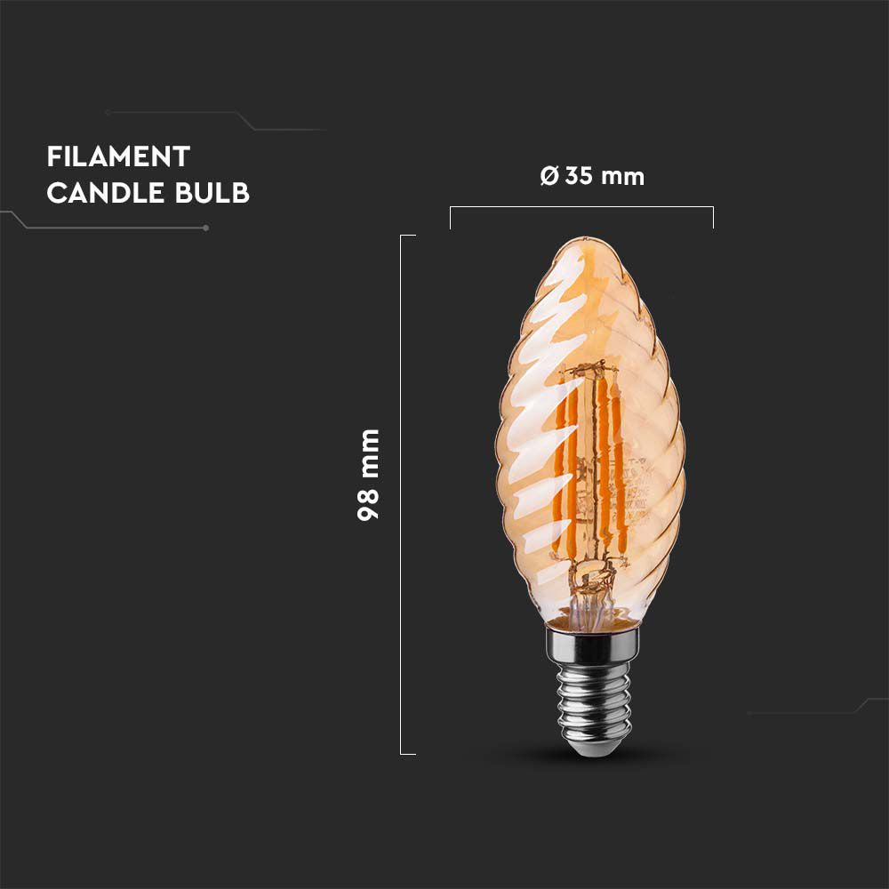 4W C35 Żarówka LED Filament / Klosz: Bursztynowy kręcony / Barwa:2200K / Trzonek:E14