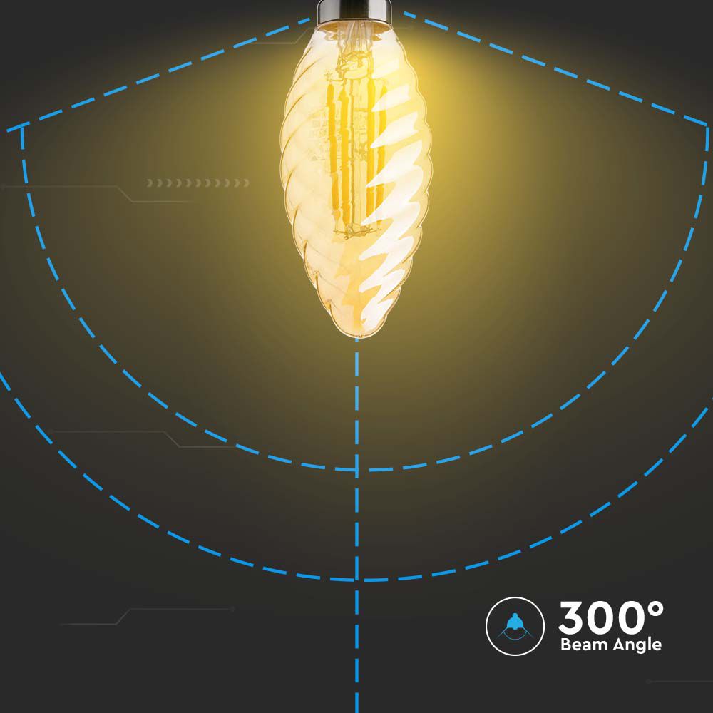 4W C35 Żarówka LED Filament / Klosz: Bursztynowy kręcony / Barwa:2200K / Trzonek:E14