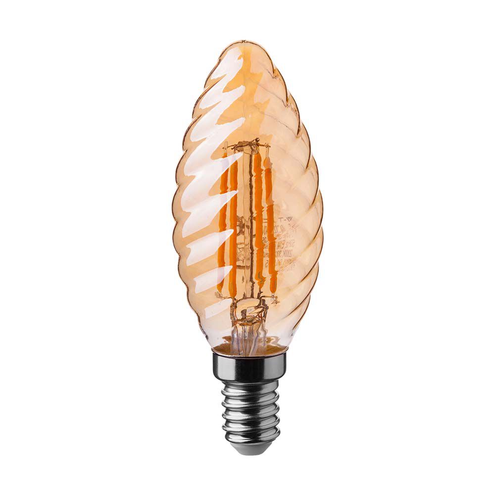 4W C35 Żarówka LED Filament / Klosz: Bursztynowy kręcony / Barwa:2200K / Trzonek:E14