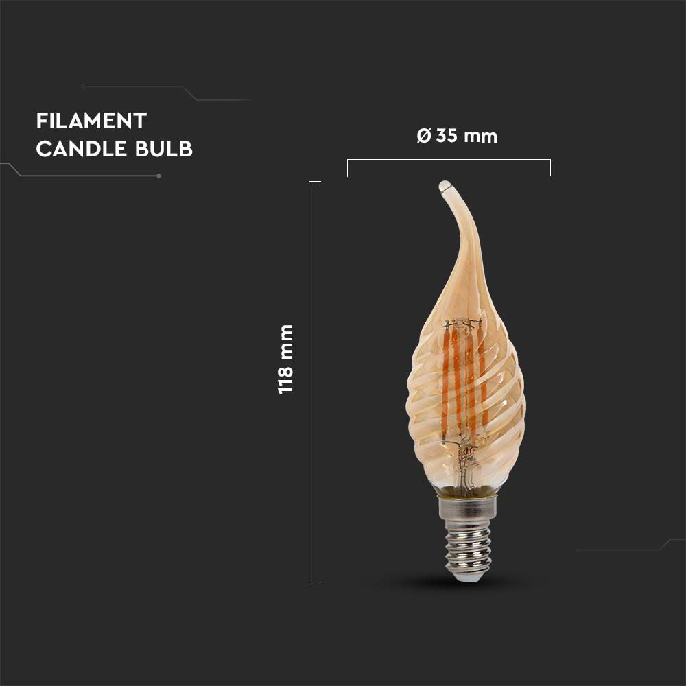 4W C35 Żarówka LED Filament / Klosz: Bursztynowy kręcony płomyk / Barwa:2200K / Trzonek:E14