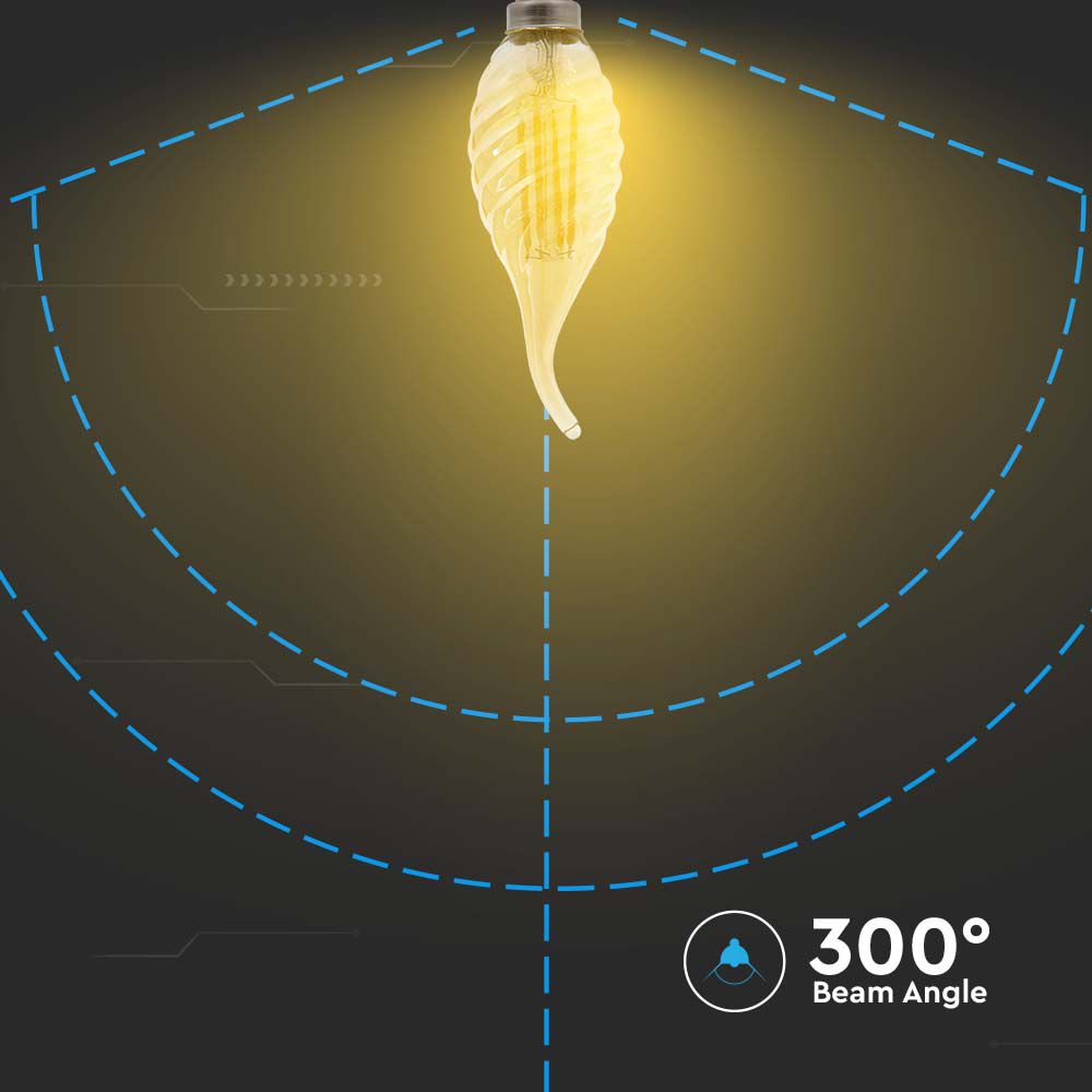 4W C35 Żarówka LED Filament / Klosz: Bursztynowy kręcony płomyk / Barwa:2200K / Trzonek:E14