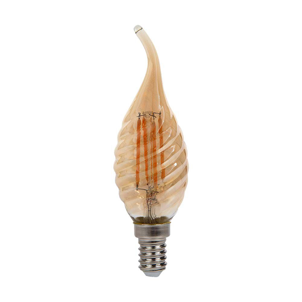 4W C35 Żarówka LED Filament / Klosz: Bursztynowy kręcony płomyk / Barwa:2200K / Trzonek:E14