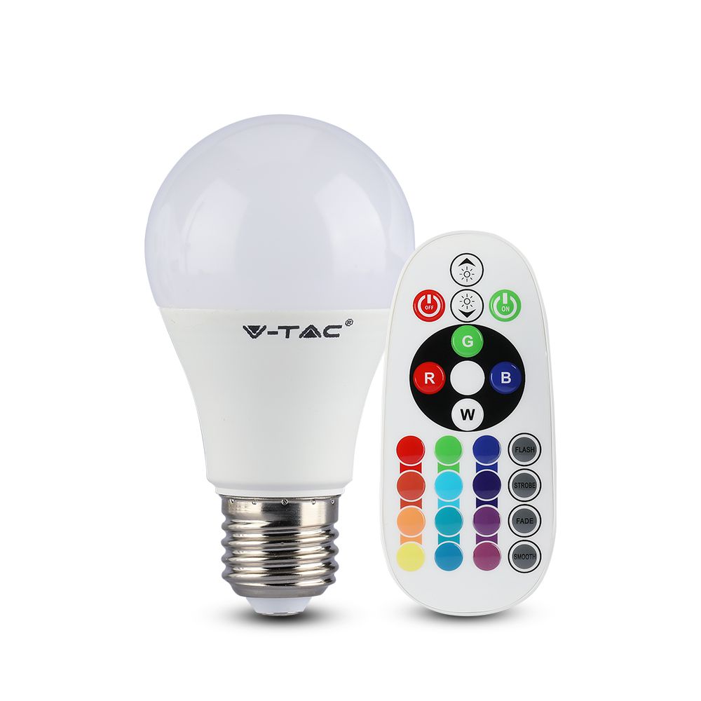 4.8W A60 Żarówka LED sterowana pilotem / Barwa:RGB+2700K / Trzonek:E27