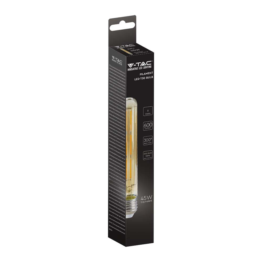 6W T30 Żarówka LED Filament / Klosz Bursztynowy / Barwa:2200K / Trzonek:E27