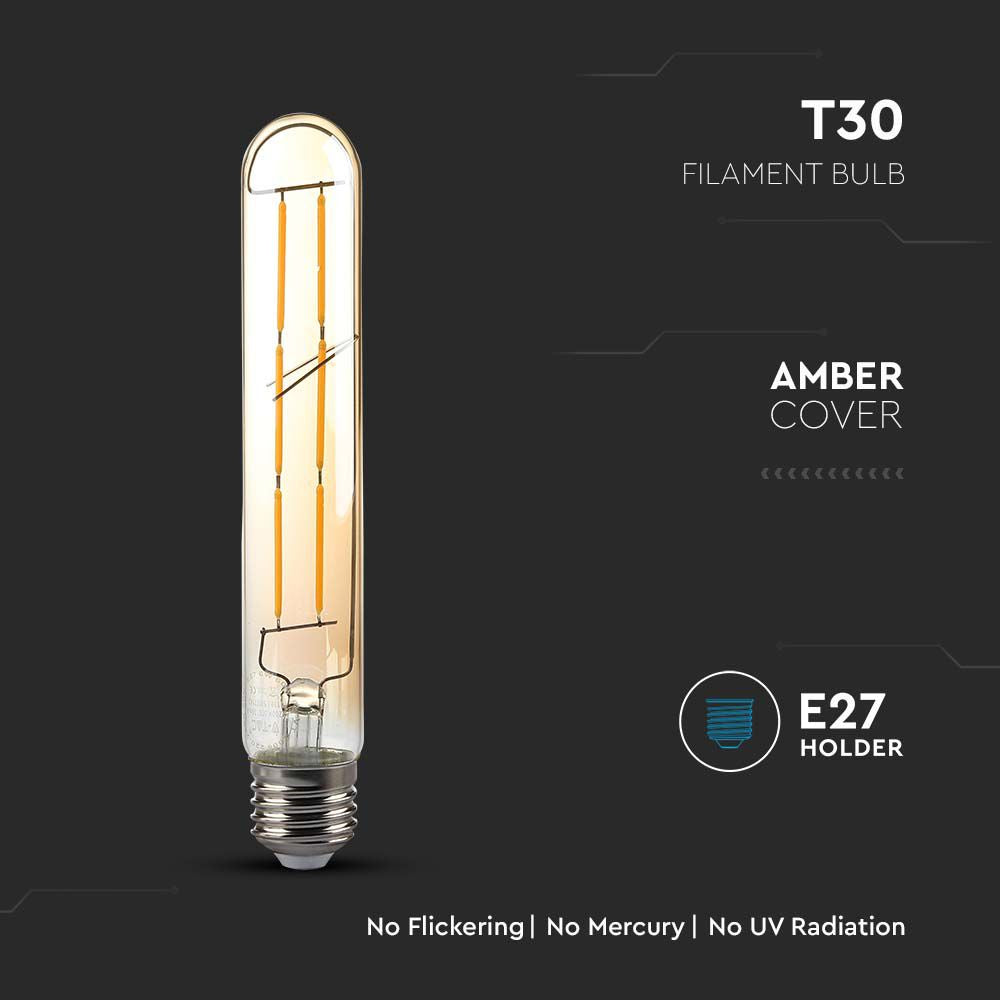 6W T30 Żarówka LED Filament / Klosz Bursztynowy / Barwa:2200K / Trzonek:E27