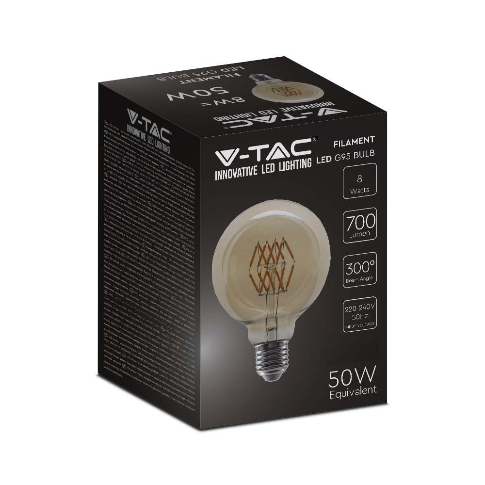 8W G95 Żarówka LED Filament / Klosz Bursztynowy / Barwa:2200K / Trzonek:E27