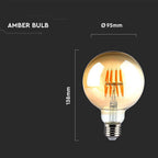 8W G95 Żarówka LED Filament / Klosz Bursztynowy / Barwa:2200K / Trzonek:E27