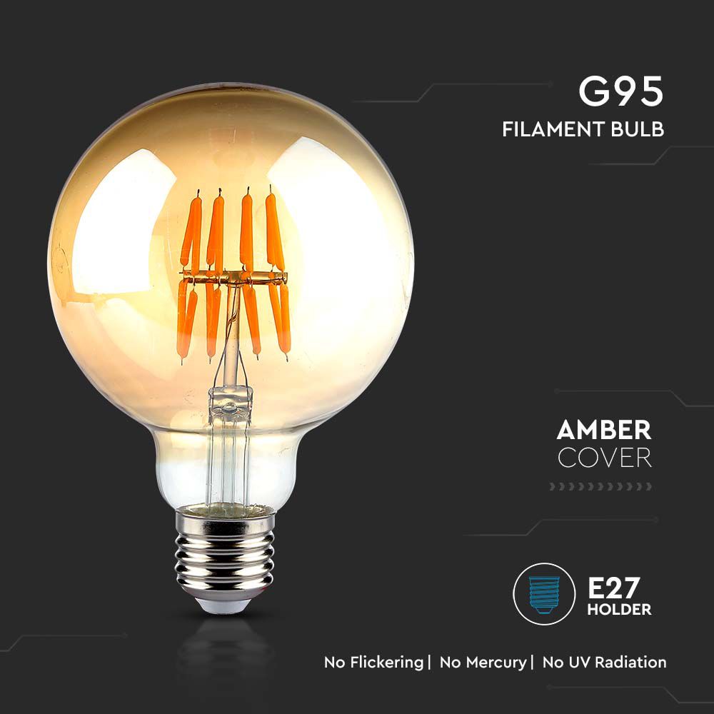 8W G95 Żarówka LED Filament / Klosz Bursztynowy / Barwa:2200K / Trzonek:E27