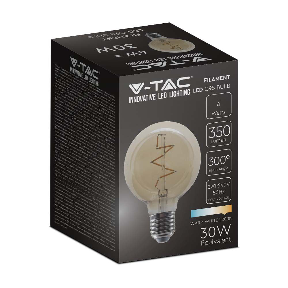 4W G95 Żarówka LED Filament / Klosz Bursztynowy / Barwa:2200K / Trzonek:E27