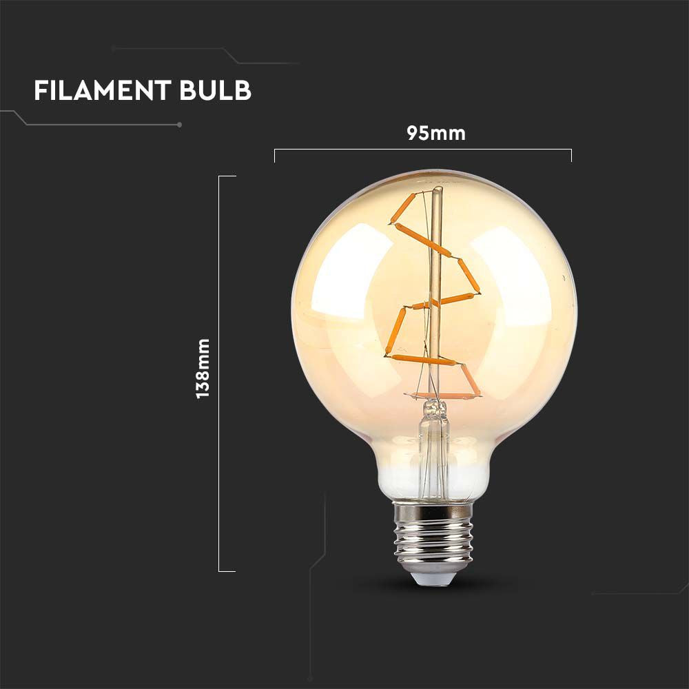 4W G95 Żarówka LED Filament / Klosz Bursztynowy / Barwa:2200K / Trzonek:E27