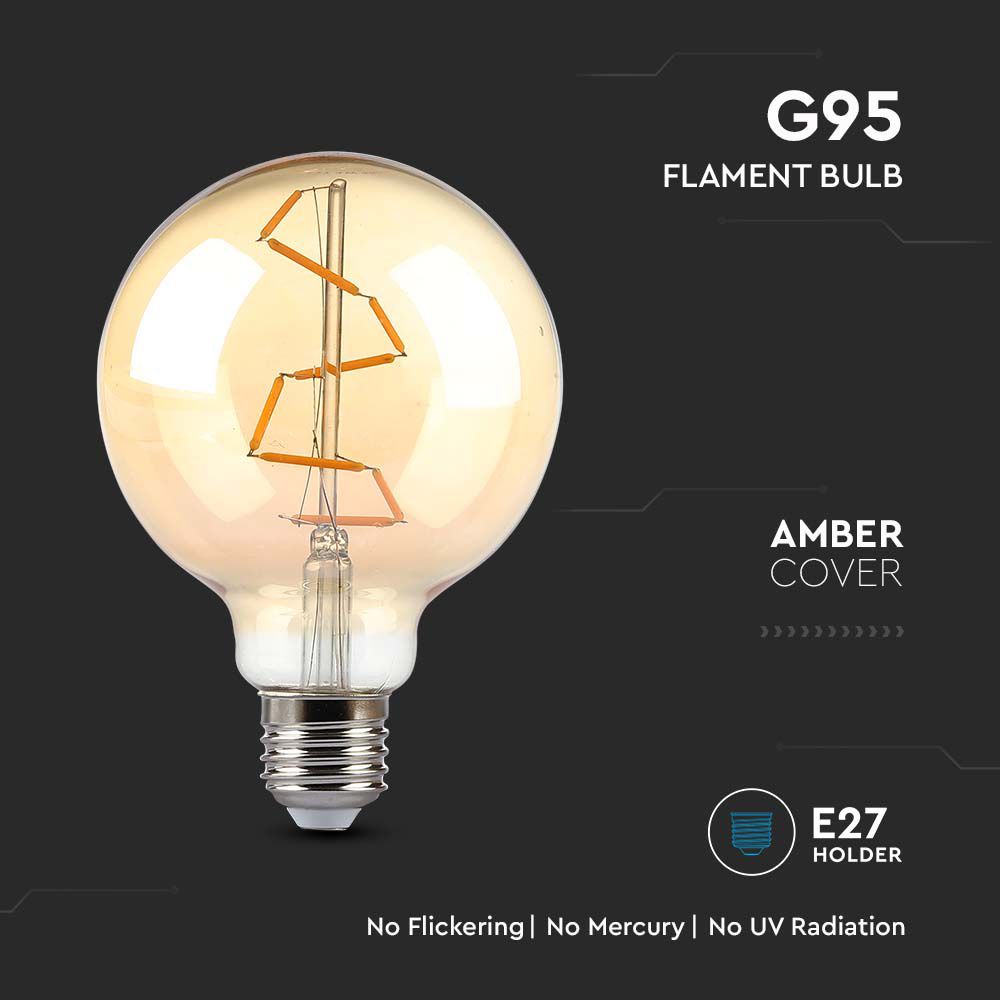 4W G95 Żarówka LED Filament / Klosz Bursztynowy / Barwa:2200K / Trzonek:E27