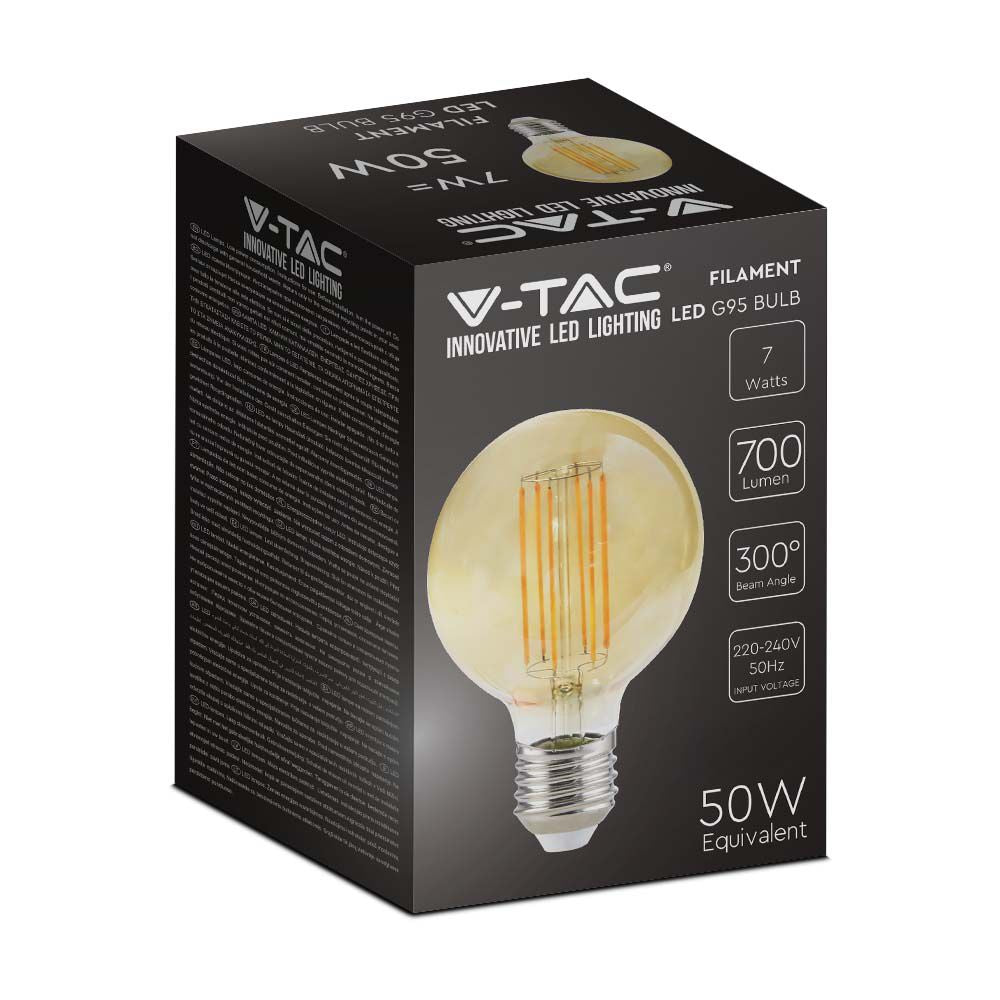 7W G95 Żarówka LED Filament / Klosz Bursztynowy / Barwa:2200K / Trzonek:E27