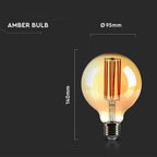 7W G95 Żarówka LED Filament / Klosz Bursztynowy / Barwa:2200K / Trzonek:E27
