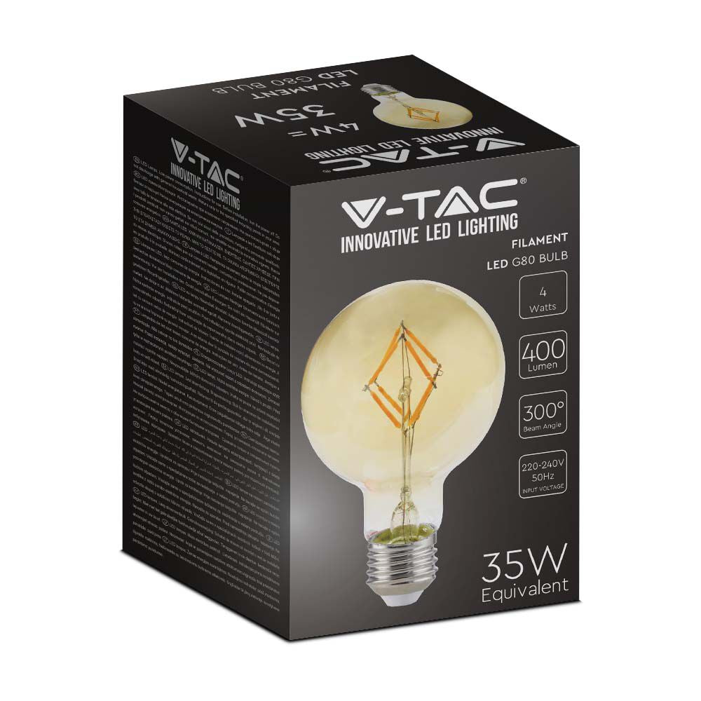4W G80 Żarówka LED Filament / Klosz Bursztynowy / Barwa:2200K / Trzonek:E27
