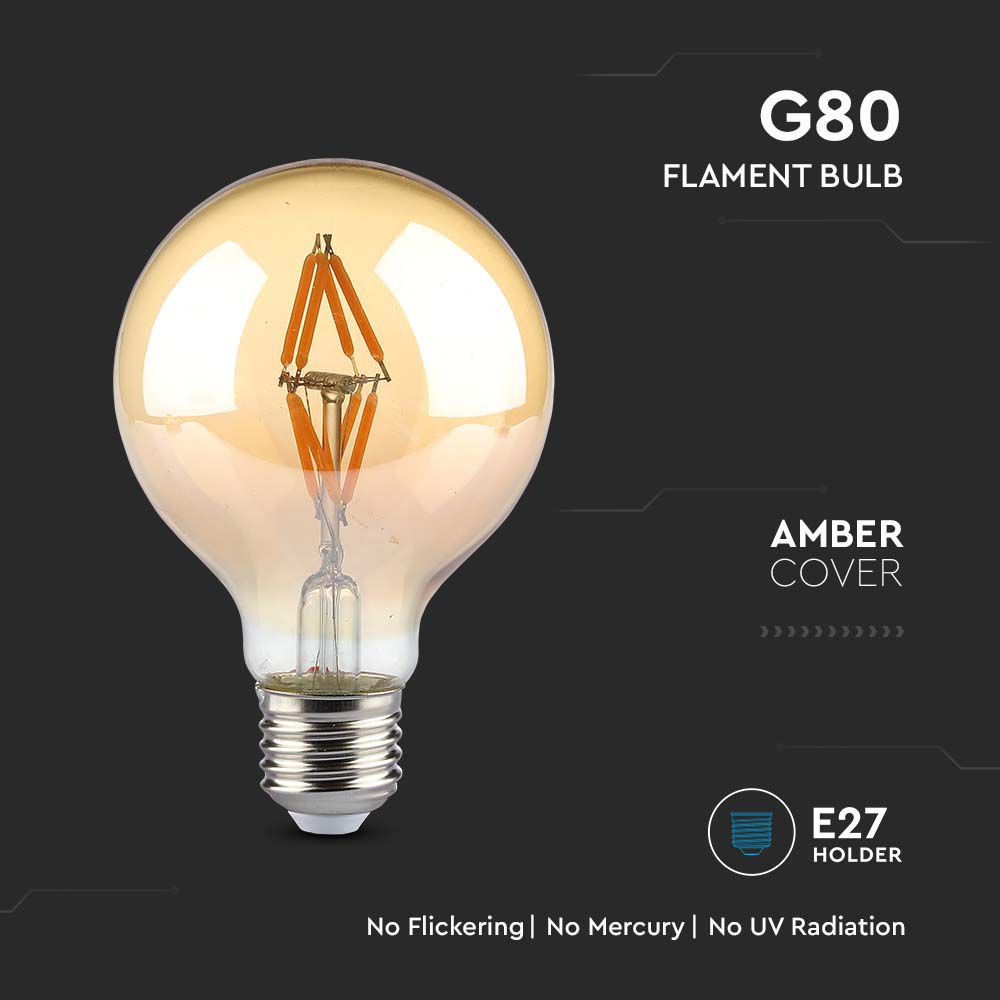 4W G80 Żarówka LED Filament / Klosz Bursztynowy / Barwa:2200K / Trzonek:E27