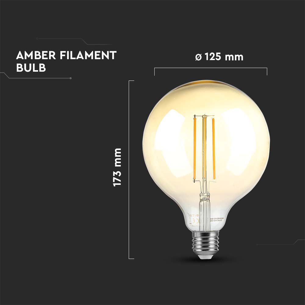 8W G125 Żarówka LED Filament / Klosz Bursztynowy / Ściemniana / Barwa:2200K / Trzonek:E27