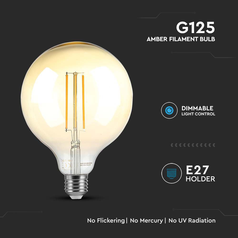 8W G125 Żarówka LED Filament / Klosz Bursztynowy / Ściemniana / Barwa:2200K / Trzonek:E27