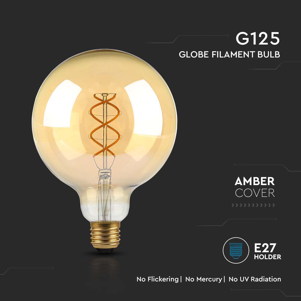 5W G125 Żarówka LED Filament Globe / Barwa:1800K / Klosz: Bursztynowy / Trzonek: E27