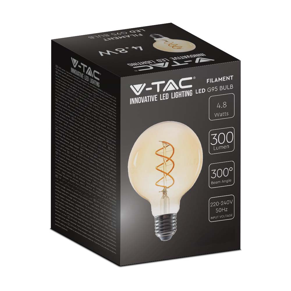 5W G95 Żarówka LED Filament Globe / Barwa:1800K / Klosz: Bursztynowy / Trzonek: E27