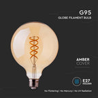 5W G95 Żarówka LED Filament Globe / Barwa:1800K / Klosz: Bursztynowy / Trzonek: E27