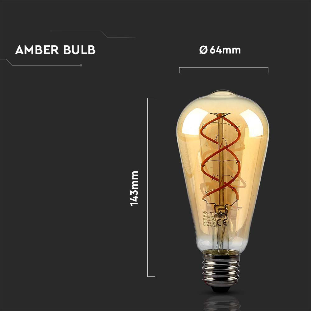5W ST64 Żarówka LED Filament / Barwa:1800K / Klosz: Bursztynowy / Trzonek: E27