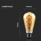 5W ST64 Żarówka LED Filament / Barwa:1800K / Klosz: Bursztynowy / Trzonek: E27